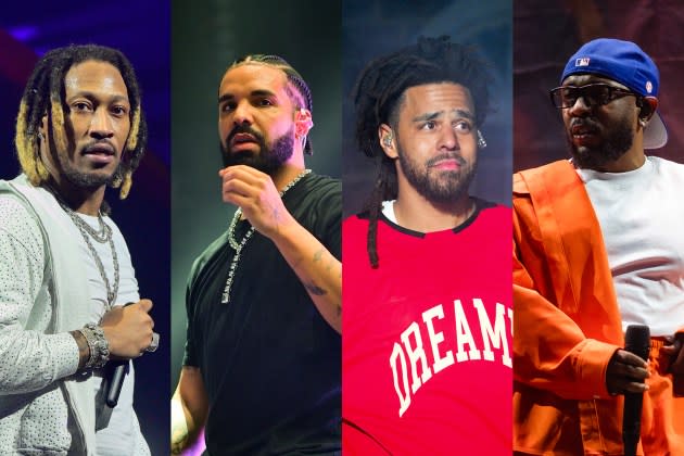 Future, Drake, J. Cole, and Kendrick Lamar are all involved in the biggest hip-hop beef in decades. - Credit: Prince Williams/Wireimage, 2; Prince Williams/FilmMagic; Griffin Lotz for Rolling Stone