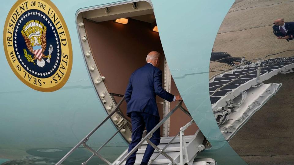 PHOTO: President Joe Biden boards Air Force One for a trip to attend the G20 summit in New Delhi, Sept. 7, 2023, in Andrews Air Force Base, Md. (Evan Vucci/AP)