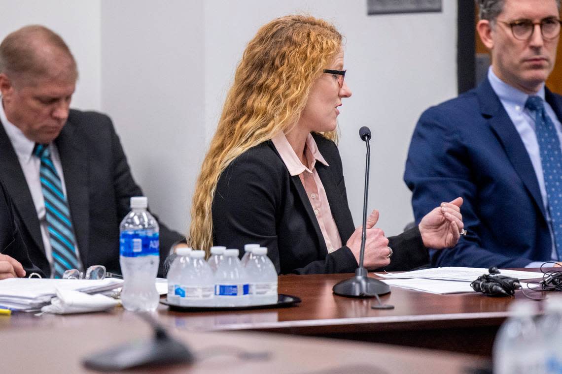 Kendall Bowman, Duke Energy’s North Carolina State President, answers questions from the NC Utilities Commission Tuesday, Jan. 2, 2023, after severe cold weather and extreme demand led to power outages across the state during the Christmas weekend.