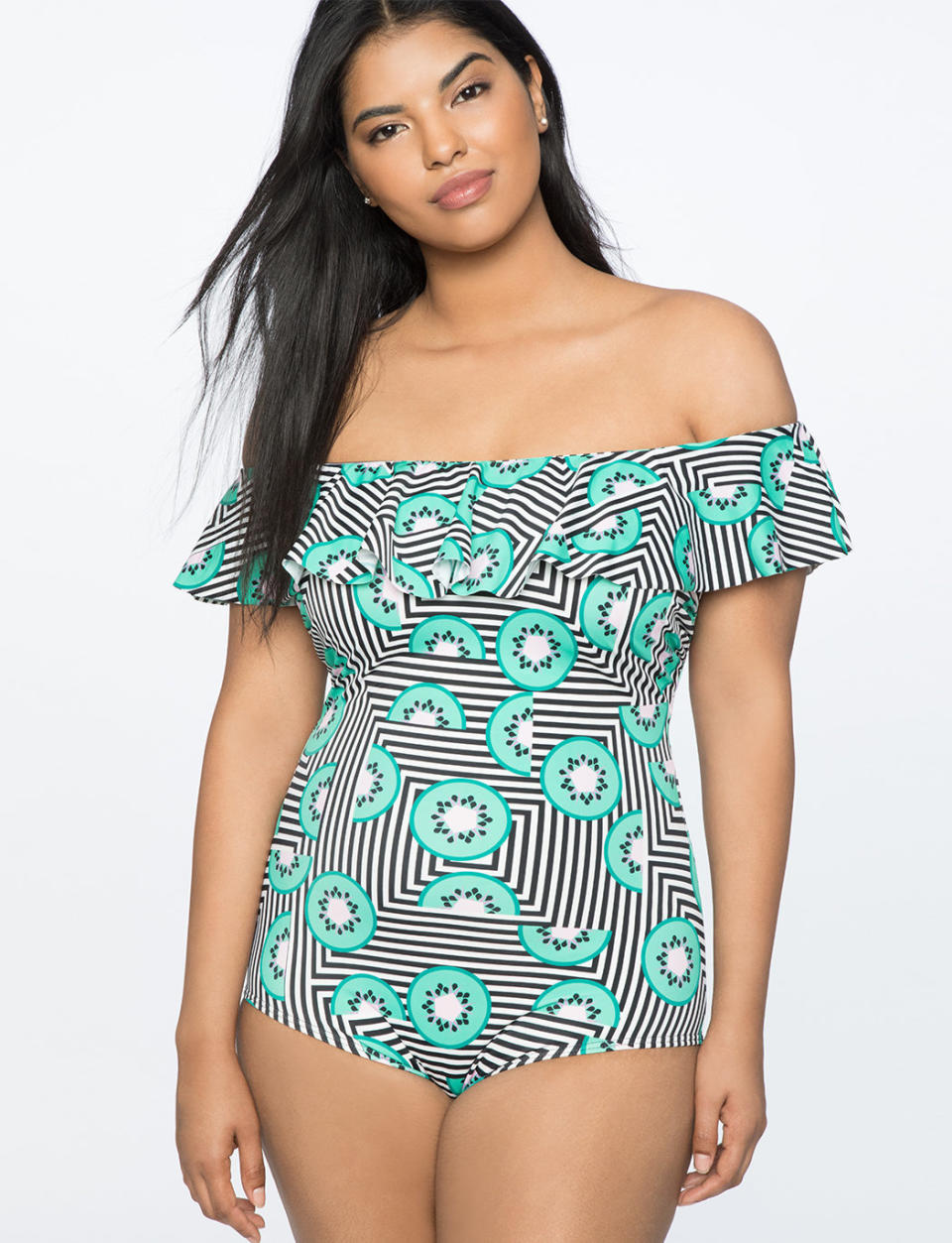 Get the suit <a href="http://www.eloquii.com/ruffle-off-the-shoulder-one-piece-swimsuit/1635758.html?dwvar_1635758_colorCode=55&amp;q=off%20the%20shoulder%20swimsuit&amp;start=16" target="_blank">here</a>.