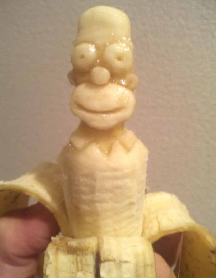 Homer Simpson as a banana. Yamada said: "I really enjoy seeing that I can make a simple banana come alive by sculpting away at the flesh."