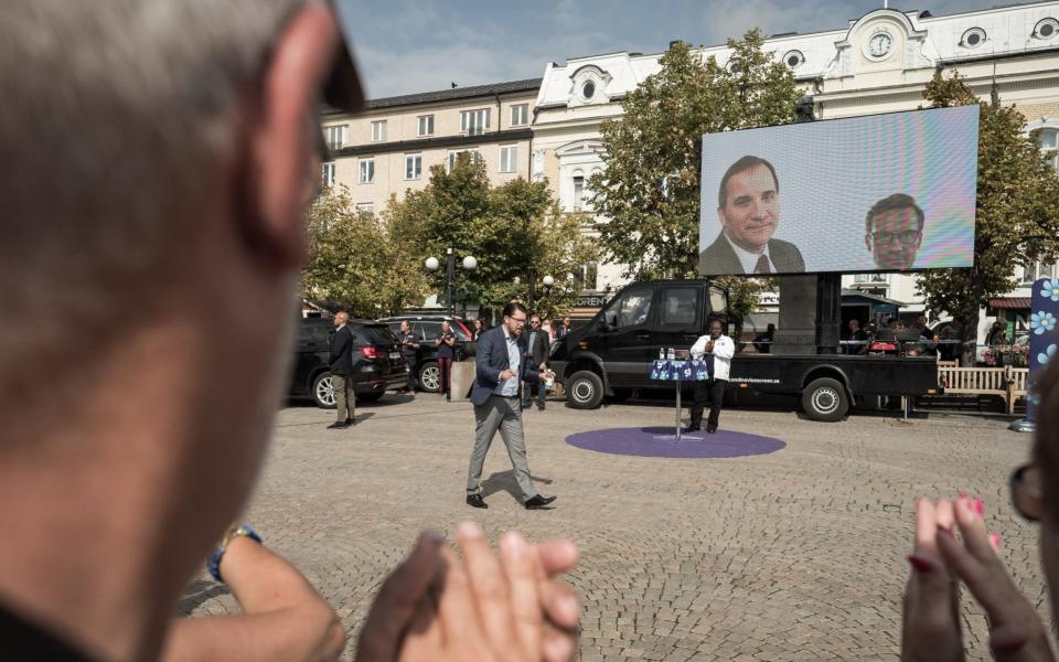 Jimmie speaking at the main square (Stora Torget) of Motala, a small town of 30.000 inhabitants and 2,5h drive south of Stockholm - Pascal Vossen 