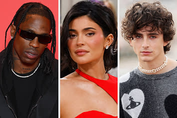 Travis Scott poses for a photo vs Kylie Jenner poses for a photo vs Timothée Chalamet poses for a photo