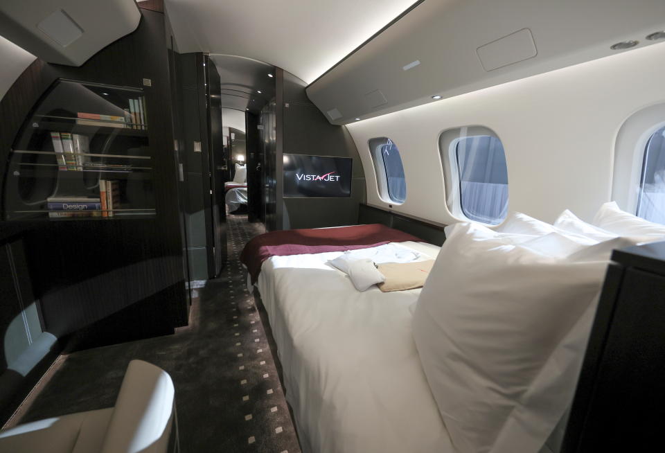 The interior of a new Bombardier Global 7500 business jet is seen as the company celebrates its 10th delivery of this aircraft to VistaJet in Montreal, Quebec, Canada March 29, 2022.  REUTERS/Christinne Muschi