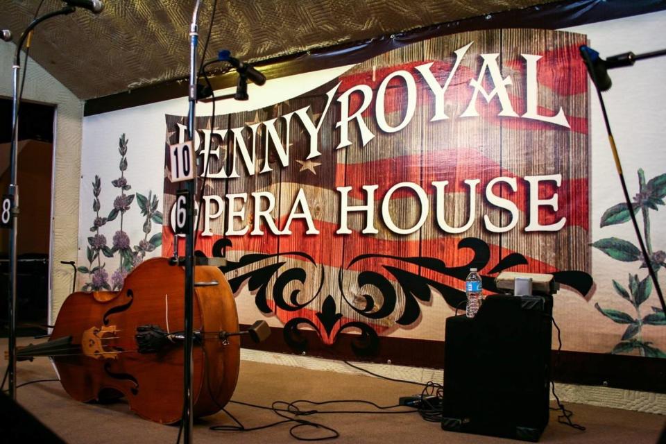 The stage is all set and waiting for the next bluegrass performer at the Pennyroyal Opera House in Fairview.