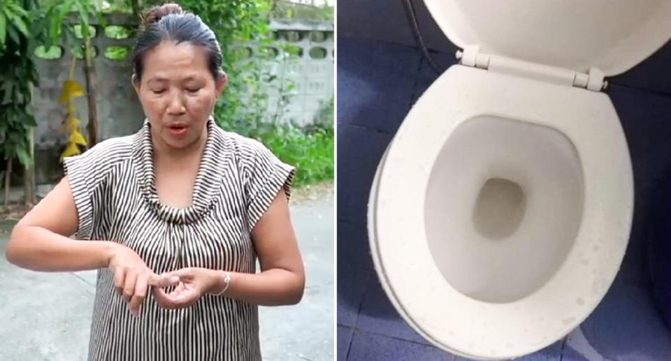 Pictured left is Boonsong Plaikaew and her toilet on the right.