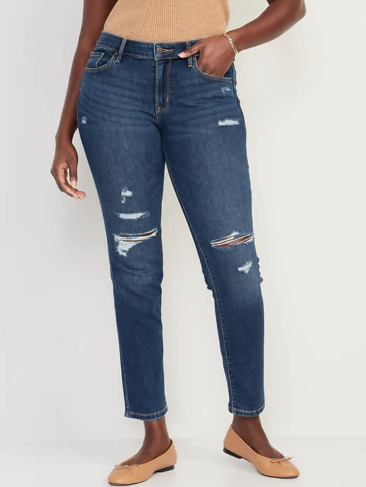 Mid-Rise Power Slim Straight Ripped Jeans. Image via Old Navy.