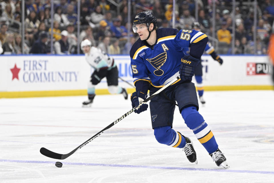 Will Colton Parayko (55) become a defensive partner with newly-acquired Philip Broberg some day? The Blues project Broberg as a top four defenseman.<p><a href="http://imagn.com/setImages/579183/preview/23024755" rel="nofollow noopener" target="_blank" data-ylk="slk:Jeff Le-USA TODAY Sports;elm:context_link;itc:0;sec:content-canvas" class="link ">Jeff Le-USA TODAY Sports</a></p>