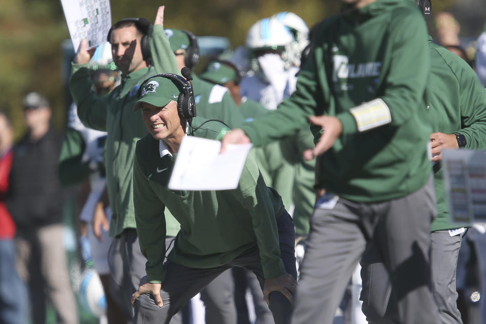 Tulane head coach Willie Fritz reacts to play on the field during their NCAA college football game against Tulsa in Tulsa, Okla. on Saturday, Nov. 5, 2022. (AP Photo/Dave Crenshaw)