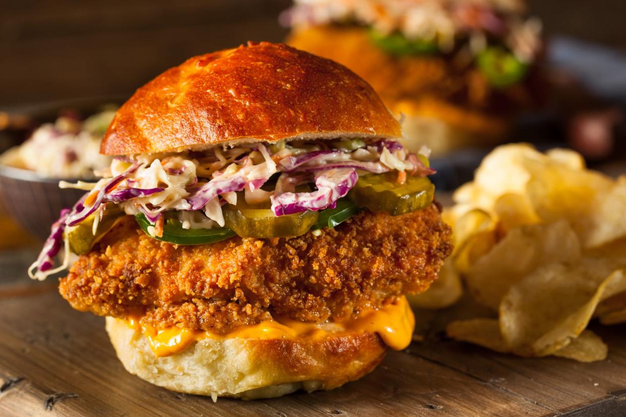 Southern Country Fried Chicken Sandwich with Mayo and Jalapenos