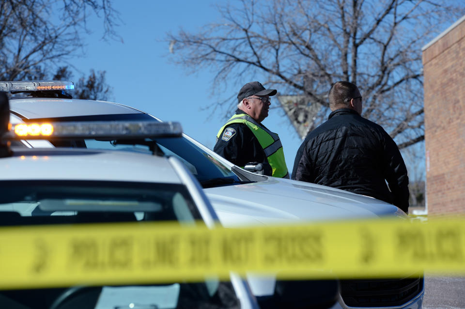 Crime tape is set up near a gay nightclub in Colorado Springs, Colo., Sunday, Nov. 20, 2022 where a shooting occurred late Saturday night. (AP Photo/Geneva Heffernan)