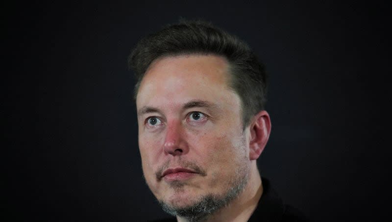 Tesla and SpaceX's CEO Elon Musk looks on during an in-conversation event with Britain's Prime Minister Rishi Sunak at Lancaster House in London, Nov. 2, 2023.