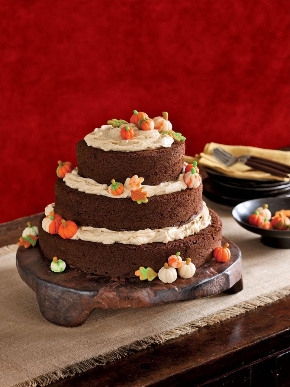 <p>Watch out pie– this pumpkin cake with layers of pumpkin-cream cheese frosting might just steal the show at this year's Thanksgiving.</p><p><em><a href="https://www.countryliving.com/food-drinks/recipes/a1443/pumpkin-spice-cake-3559/" rel="nofollow noopener" target="_blank" data-ylk="slk:Get the recipe from Country Living »;elm:context_link;itc:0;sec:content-canvas" class="link ">Get the recipe from Country Living »</a></em></p>