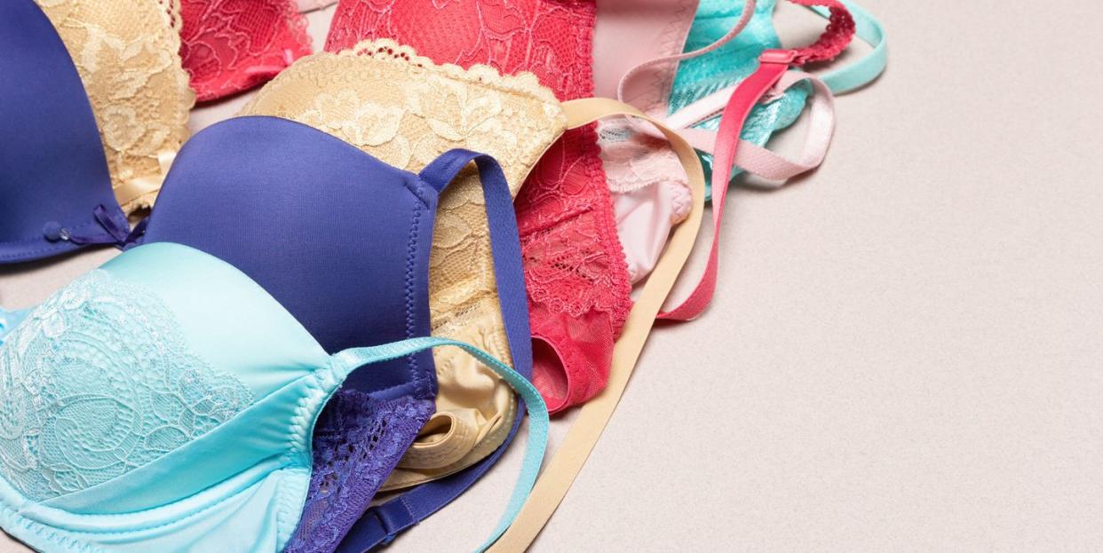 diagonal row of push up bras with copy space