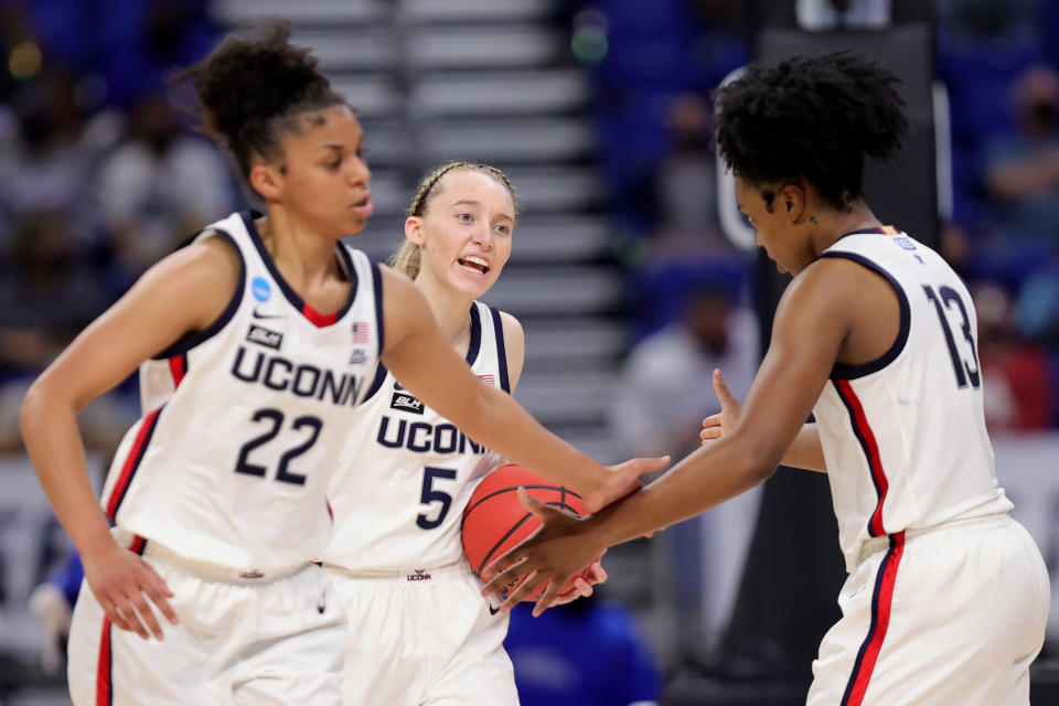 UConn players celebrate.