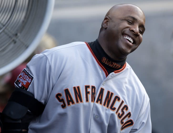 San Francisco Giants' Barry Bonds is seen during the baseball game against the Los Angeles Dodgers in Los Angeles, Wednesday, Aug. 1, 2007. (AP Photo/Kevork Djansezian)