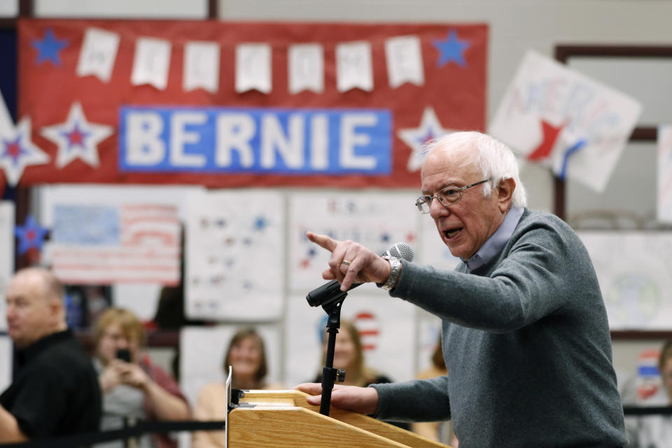 Democratic presidential candidate Sen. Bernie Sanders, I-Vt., speaks during a town hall meeting, Sunday, Dec. 15, 2019, in Keokuk, Iowa. (AP Photo/Charlie Neibergall)