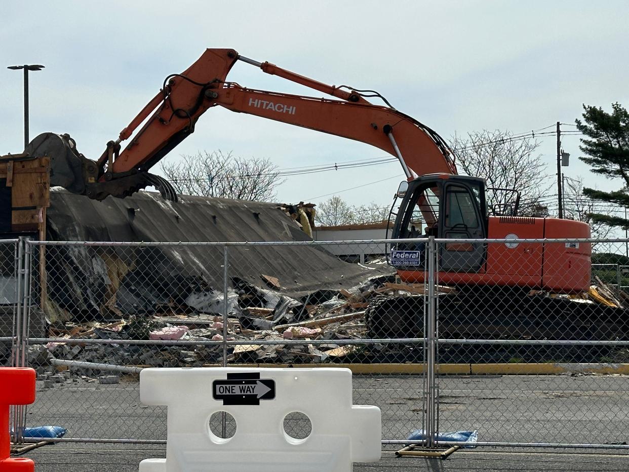 The former Santander Bank branch at Brick Commons shopping center in Brick is demolished on April 17, 2024.