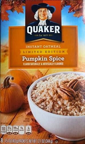 <p>But why stop with coffee? Enjoy pumpkin spice in every aspect of breakfast with this ‘Limited Edition’ Quaker pumpkin spice oatmeal.<br>(Amazon) </p>