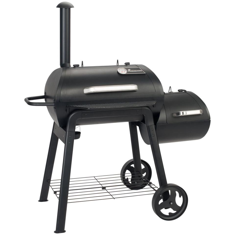 <p>Cooking for up to 10 people, this BBQ is for those that love their food with a smoky flavour. The 4-in-1 function offers direct, indirect, smoking and curing. There's also a built-in lid thermometer and lower rack storage. </p><p><strong>£319, John Lewis </strong><a rel="nofollow noopener" href="https://www.johnlewis.com/landmann-vinson-4-in-1-charcoal-bbq-smoker/p3368135" target="_blank" data-ylk="slk:BUY NOW;elm:context_link;itc:0;sec:content-canvas" class="link ">BUY NOW</a></p>