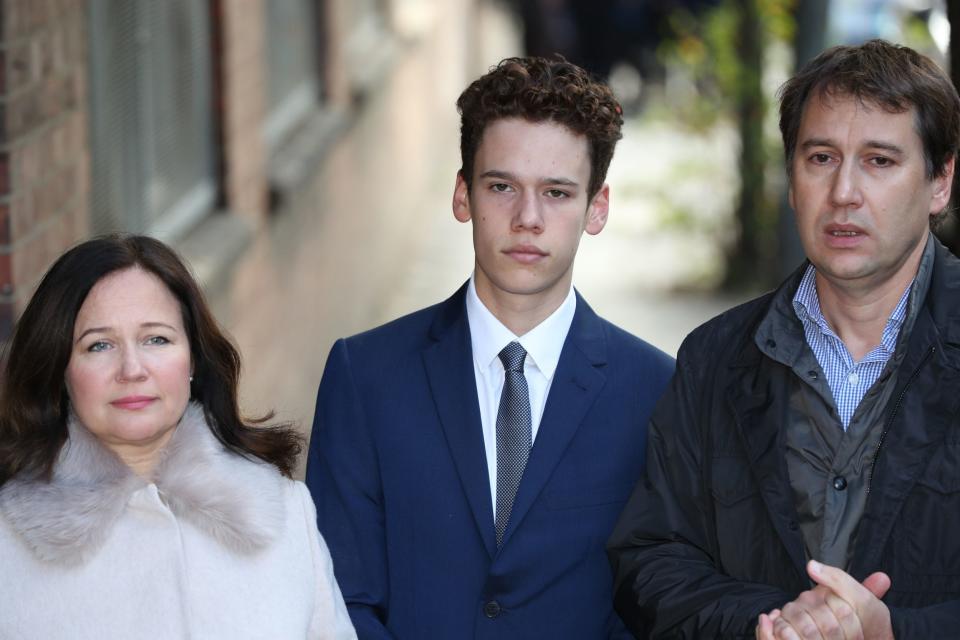 Tanya and Nadim Ednan-Laperouse, with their son Alex, at the inquest into the death of Natasha (PA)