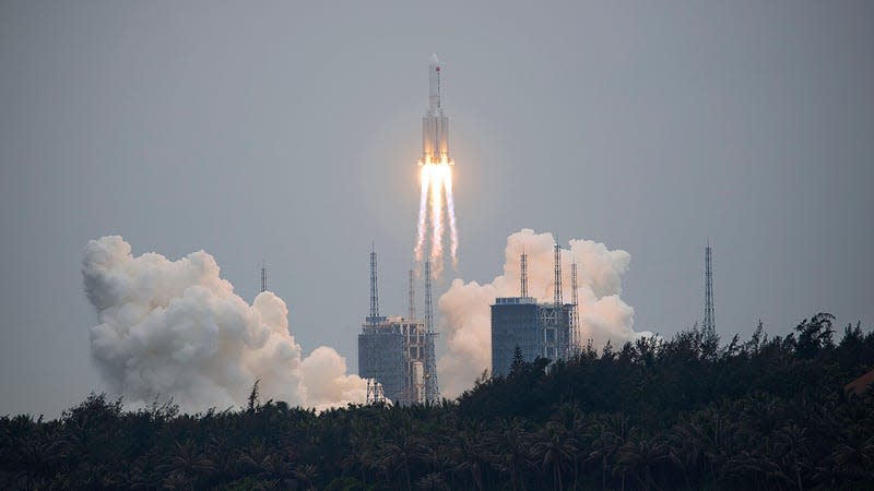 The launch of a Long March 5B rocket on April 28, 2021. 