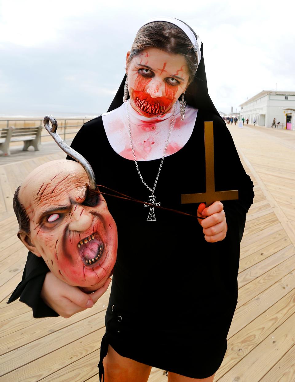 Participants in the 15th annual Asbury Park Zombie Walk, seen on the boardwalk with other zombies. Saturday, Oct. 7, 2023.