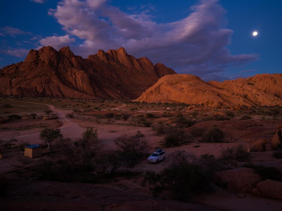 A view at night of the Spitzkoppe Mountains located between Windhoek and Swakopmund in the Namib Desert.