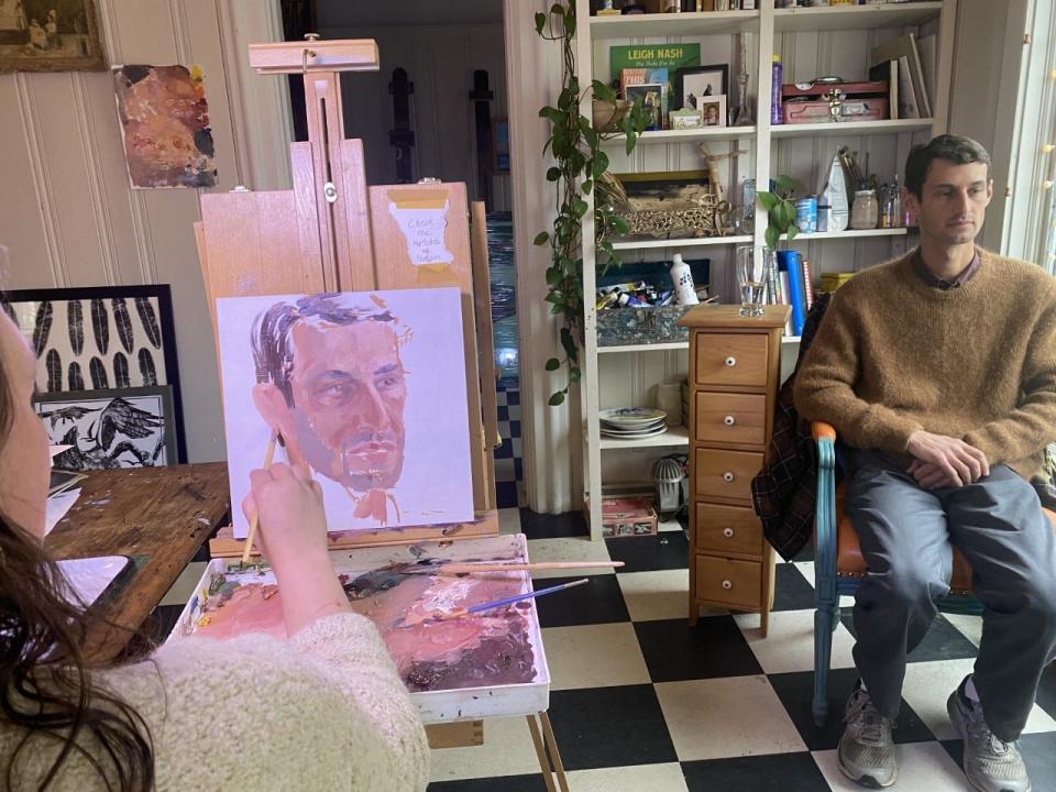 Chris Goulart, who grew up in Little Compton and now owns a nursery there, was flattered when Janie Kinnane asked if she could paint his portrait for the "Our Town" project.