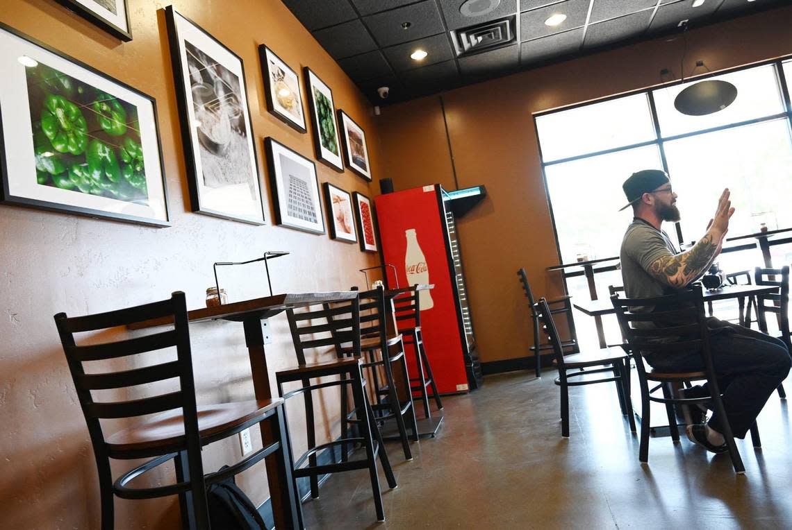 Steve McCrary, partner and general manager at the newly opened 99 Craft Pizza, talks about the specialty Detroit-style pizzas at his newly opened pizzeria Wednesday, Aug. 3, 2022 in Fresno.