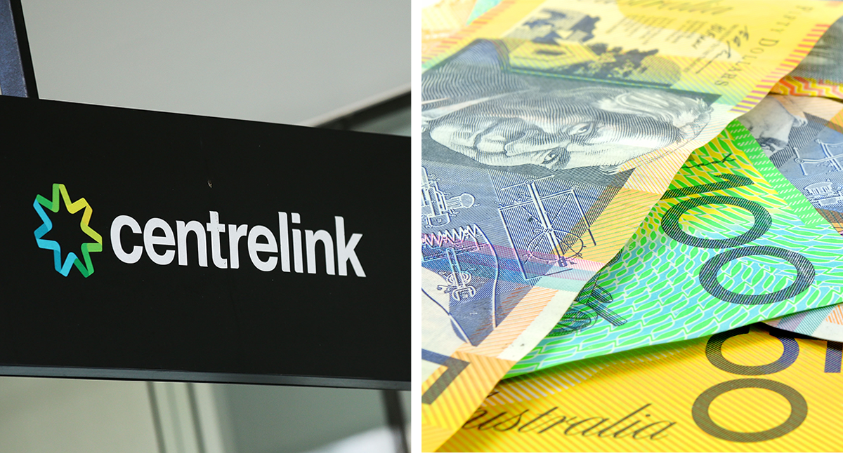 A composite image of a Centrelink logo and Australian money.