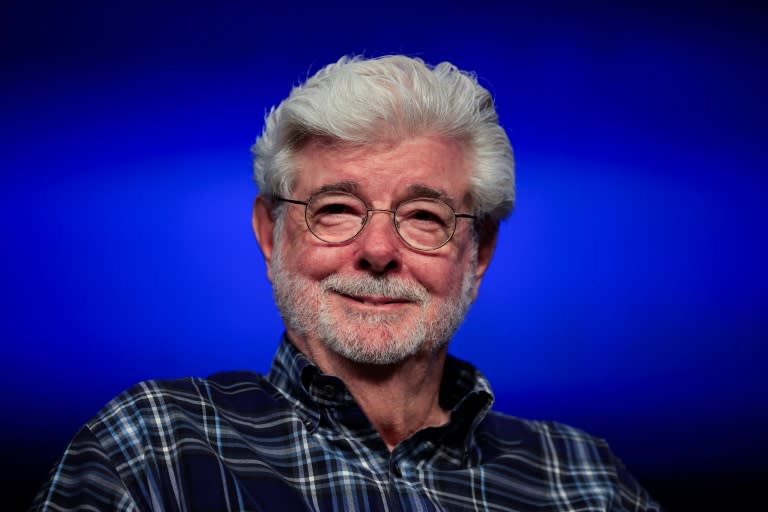 El director estadounidense George Lucas en una charla con el público en Cannes, el 24 de mayo de 2024 (Valery HACHE)