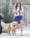 <p>Erin Andrews steps out in L.A. on Tuesday with pup Howie to go for a walk.</p>