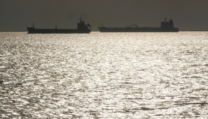 FILE PHOTO: Oil tankers sit anchored off the Fos-Lavera oil hub near Marseille