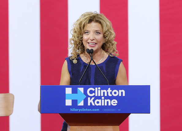 Democratic National Committee Chairwoman Debbie Wasserman Schultz attends a campaign rally at Florida International University Panther Arena on July 23, 2016 in Miami, Florida. | Alexander Tamargo—WireImage