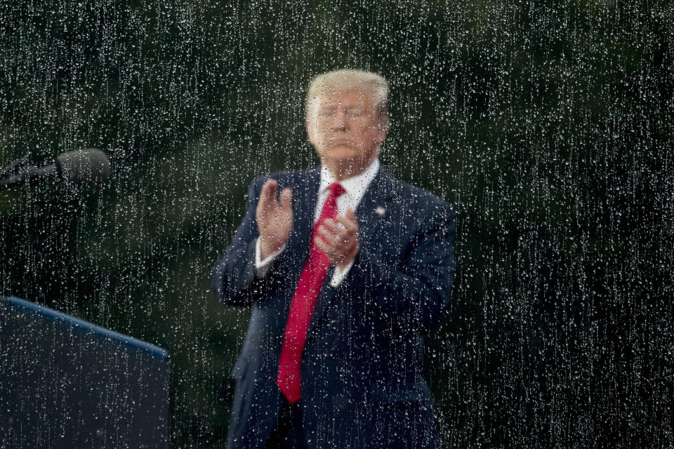 President Donald Trump applauds during an Independence Day celebration in front of the Lincoln Memorial, Thursday, July 4, 2019, in Washington. (AP Photo/Andrew Harnik)