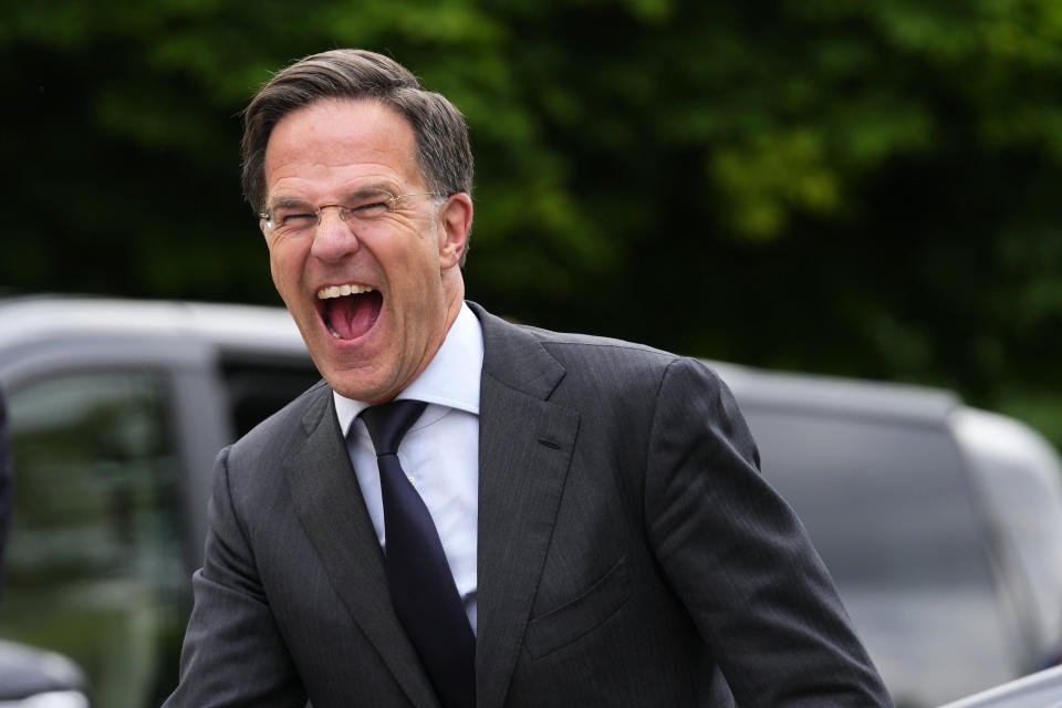 FILE = Netherland's Prime Minister Mark Rutte smiles as he arrives to discuss security cooperation in Prague, Czech Republic, Tuesday, May 28, 2024. Over the course of more than a dozen years at the top of Dutch politics, Mark Rutte got to know a thing or two about finding consensus among fractious coalition partners. Now he's going to bring the experience of leading four Dutch multiparty governments to the international stage as NATO's new secretary general. (AP Photo/Petr David Josek, File)