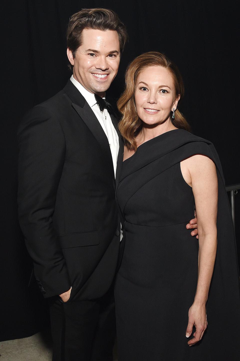 Andrew Rannells and Diane Lane have a <em>Romanoffs</em> reunion at the 28th Annual Elton John AIDS Foundation Academy Awards Viewing Party. 