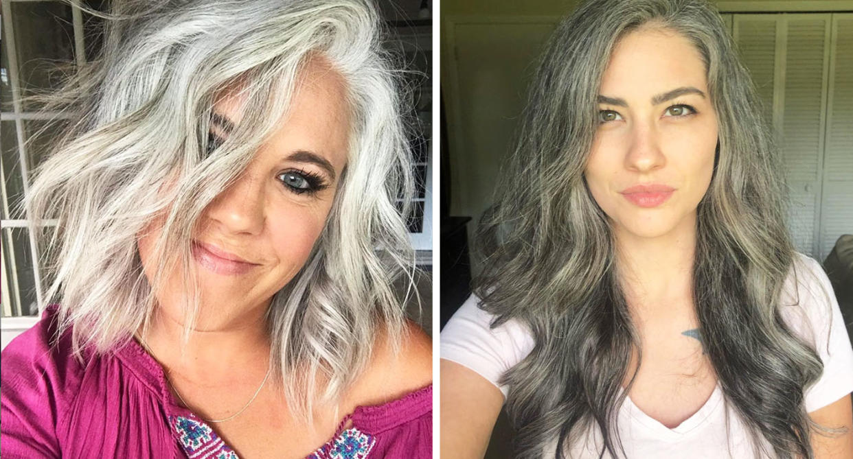 Grey hair: From left, Instagram influencers Jennifer Smith and Elizabeth embrace their naturally silver locks. [Photo: Instagram/@silverfox40tales, Instagram/@young_and_gray29]