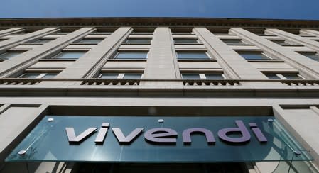 FILE PHOTO: A logo is seen over the main entrance of the entertainment-to-telecoms conglomerate Vivendi's headquarters in Paris