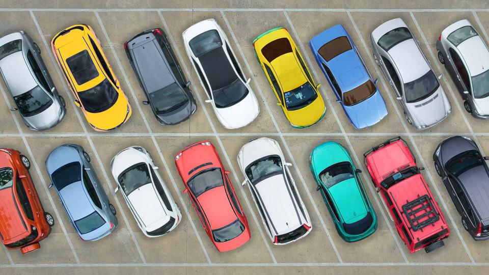 aerial view of parked cars