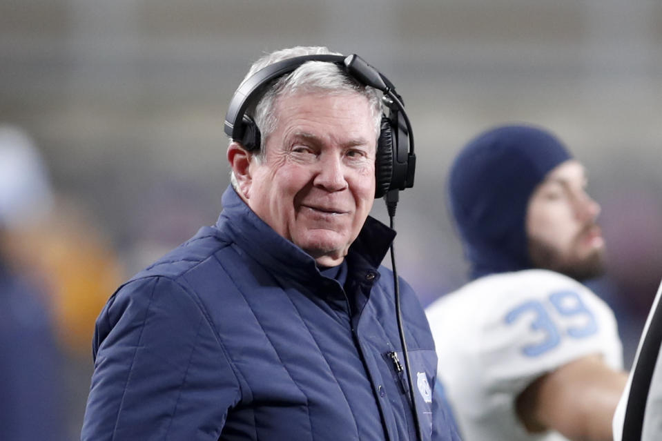 Head coach Mack Brown will lead North Carolina in the Military Bowl. (AP Photo/Keith Srakocic)