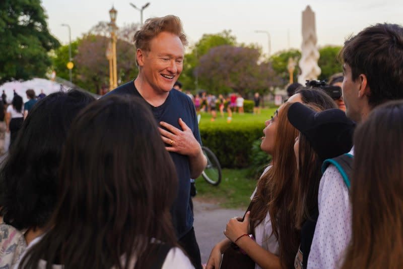 Conan O'Brien enjoys making friends in his travels in "Conan O'Brien Must Go." Photo courtesy of Max