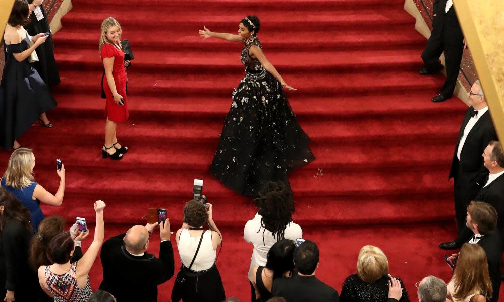 Janelle Monáe, one of the signatories of the Time’s Up open letter, at the 2017 Academy Awards. Organizers plan to ask women walking the red carpet at the Golden Globes this year to wear black.