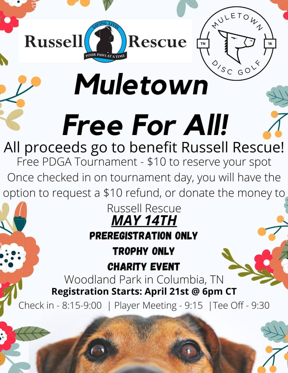 Disc golf for dogs this weekend at Woodland Park, where Columbia Parks and Recreation will host a special Mule Town Free For All tournament Saturday benefiting Russell Rescue.