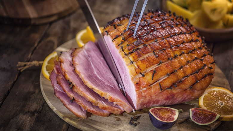 Glazed sliced holiday ham