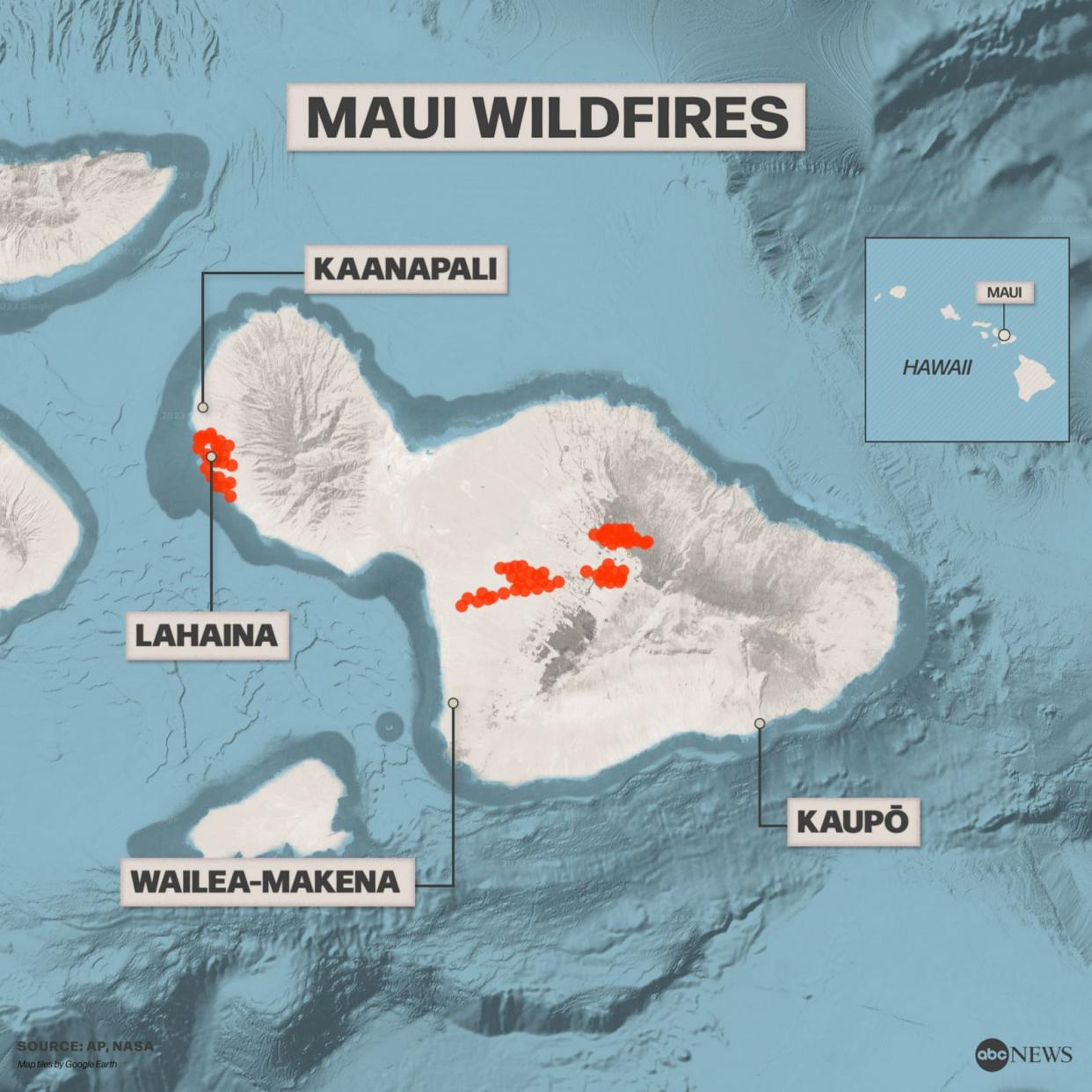 PHOTO: maui wildfires (ABC News, AP, NASA)