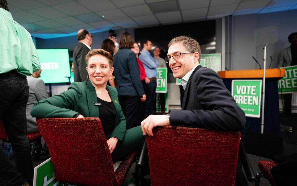 Green Party co-leaders Carla Denyer and Adrian Ramsay at their local election campaign launch in Bristol on April 4