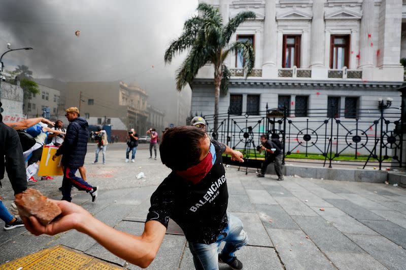 FILE PHOTO: Demonstrators protest against government's agreement with the IMF, in Buenos Aires