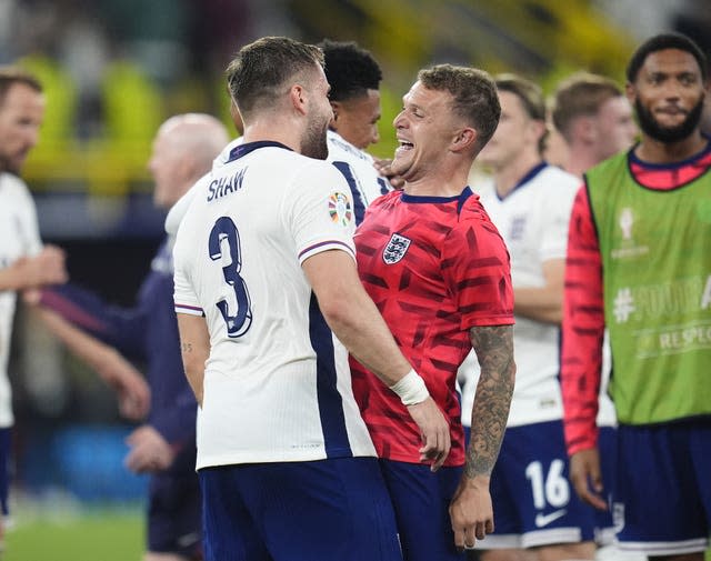 England’s Luke Shaw (left) and Kieran Trippier celebrate the win over the Netherlands